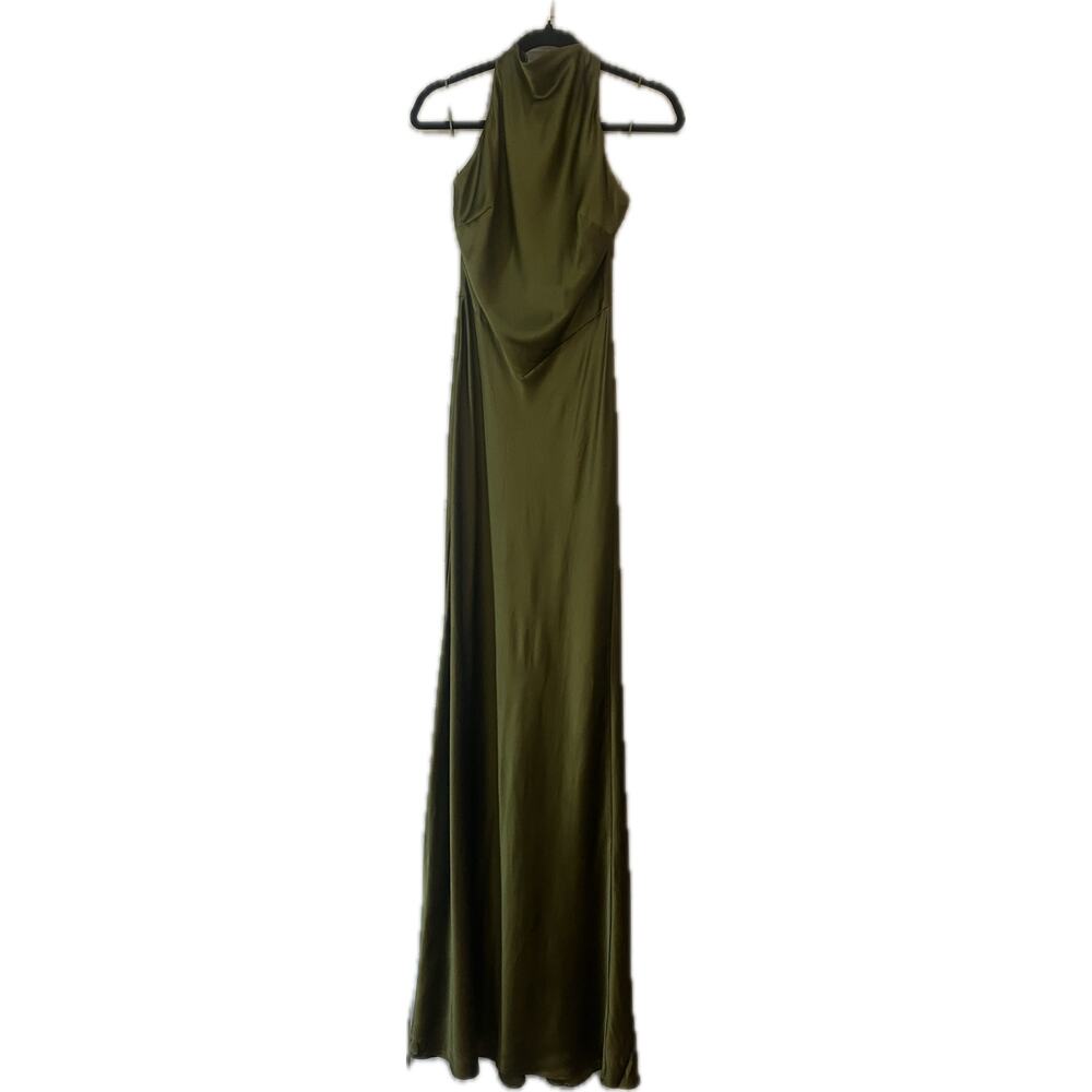 Reformation Olive Green Satin Halter Maxi Dress - Picture 10 of 12